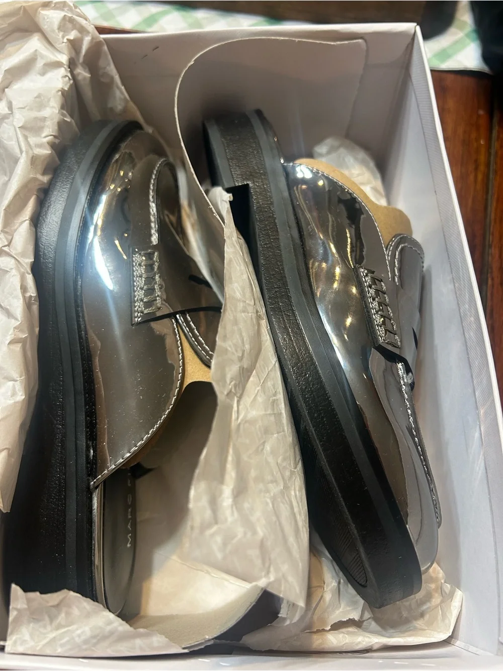 Marc Fisher Burlesk Loafer Open Back Pewter Womens Size 6.5 Mules Slides